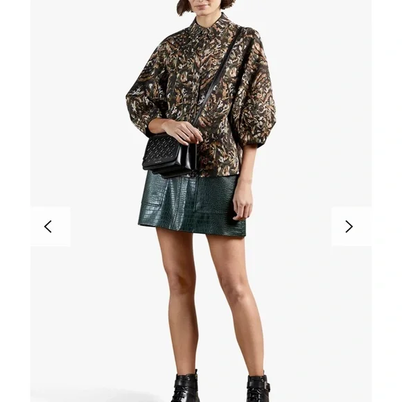 NWT Ted Baker London Evrett Lantern Sleeve Jungle Print Top, Khaki/Multi Size 4